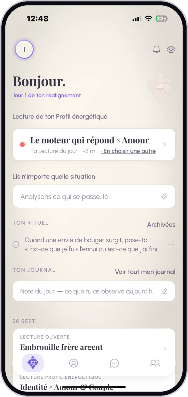 Écran d'accueil de l'app Realygn